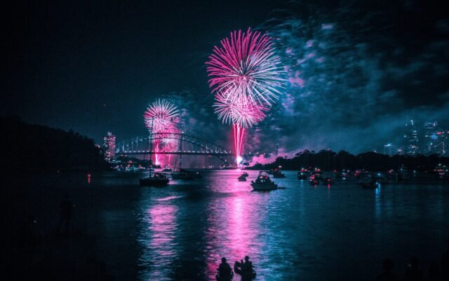 fireworks, harbour, night, celebration, harbor, water, reflections, nature, bridge, sydney, new year, sydney harbor bridge, sydney harbour bridge