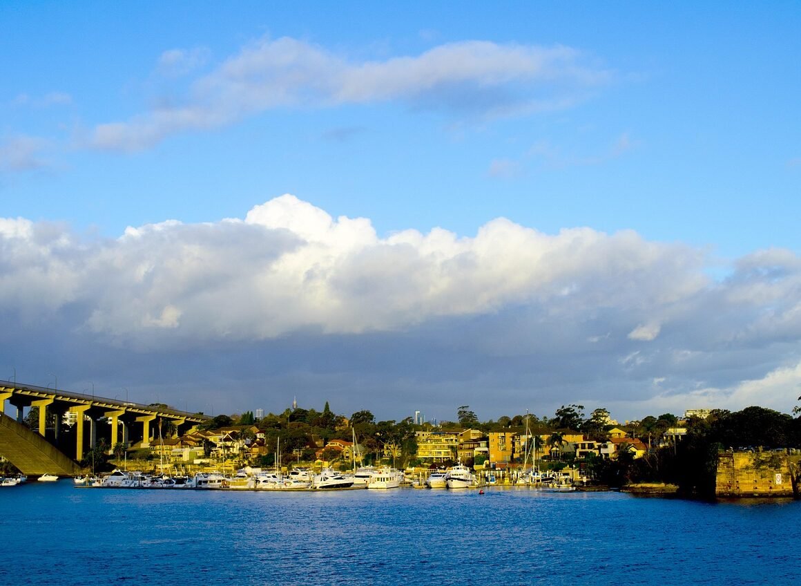 bridge, river, gladesville bridge, parramatta, landscape, clouds, nature, sky, blue, blue sky, scenic, boat, gladesville, sydney